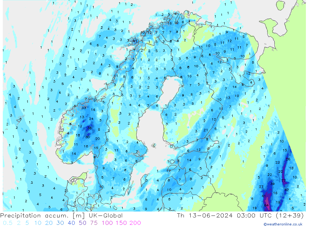 Précipitation accum. UK-Global jeu 13.06.2024 03 UTC