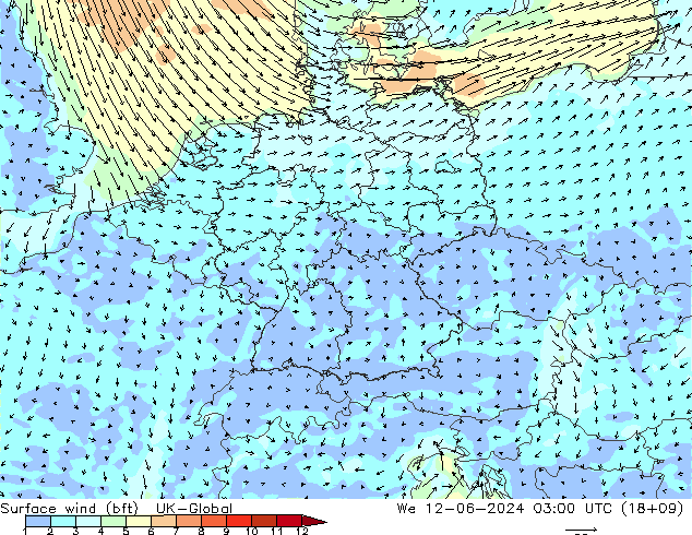 Surface wind (bft) UK-Global We 12.06.2024 03 UTC