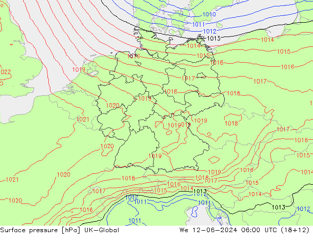 Atmosférický tlak UK-Global St 12.06.2024 06 UTC