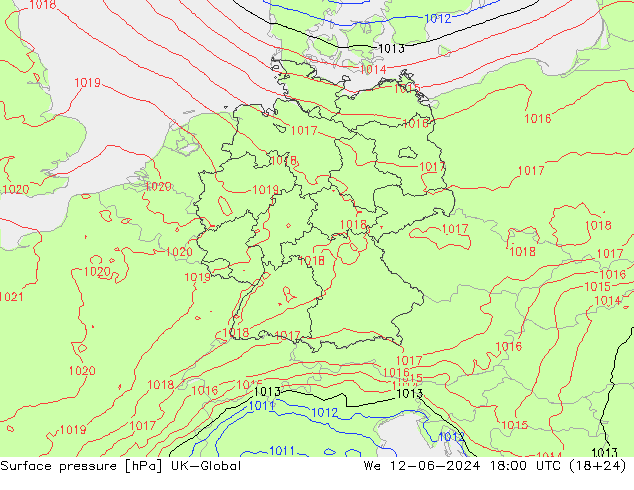 Pressione al suolo UK-Global mer 12.06.2024 18 UTC