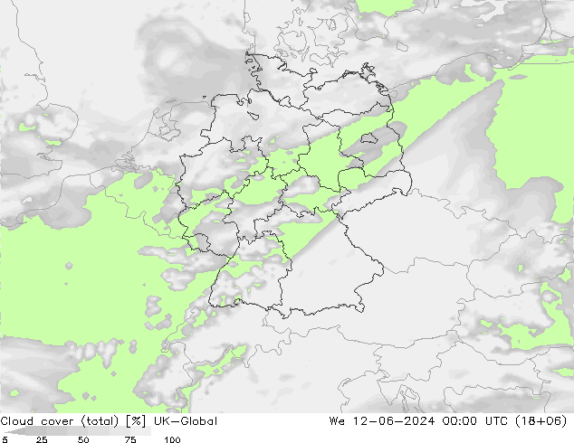 Bewolking (Totaal) UK-Global wo 12.06.2024 00 UTC