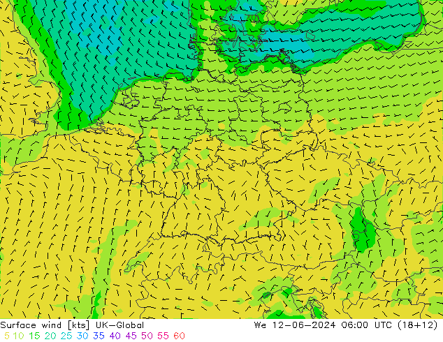 Rüzgar 10 m UK-Global Çar 12.06.2024 06 UTC