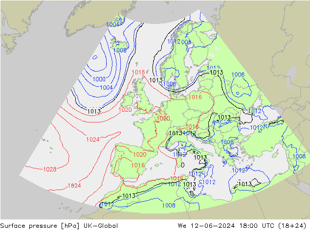 Pressione al suolo UK-Global mer 12.06.2024 18 UTC