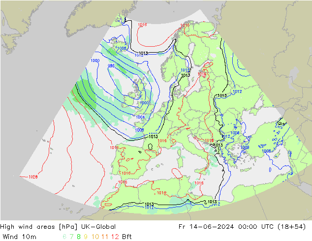 High wind areas UK-Global Fr 14.06.2024 00 UTC