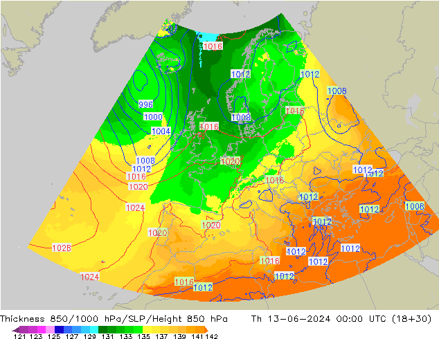 Thck 850-1000 hPa UK-Global Th 13.06.2024 00 UTC
