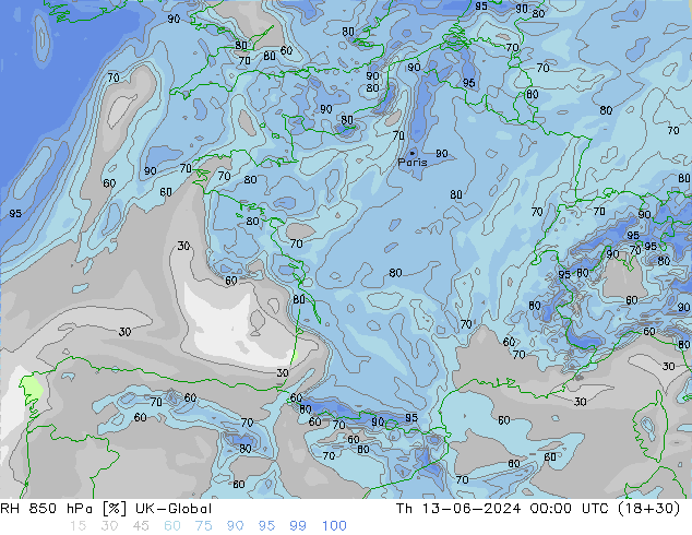 RV 850 hPa UK-Global do 13.06.2024 00 UTC