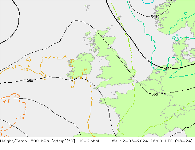 Yükseklik/Sıc. 500 hPa UK-Global Çar 12.06.2024 18 UTC