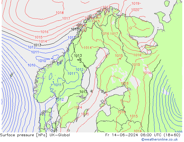 地面气压 UK-Global 星期五 14.06.2024 06 UTC