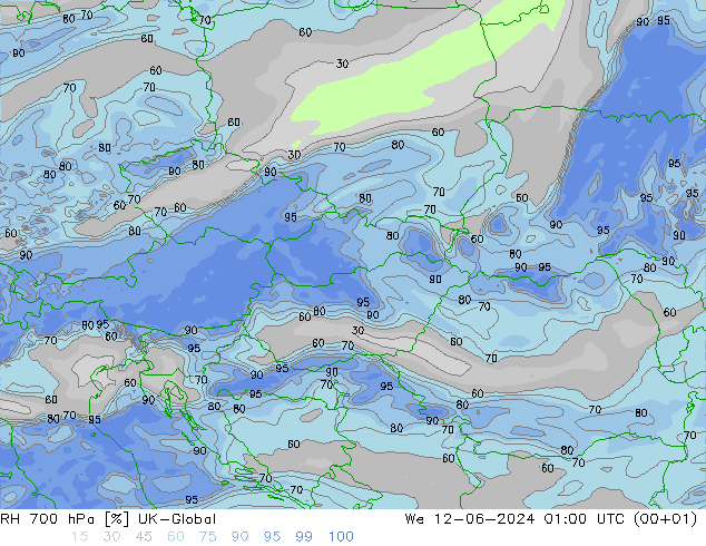 RH 700 hPa UK-Global St 12.06.2024 01 UTC