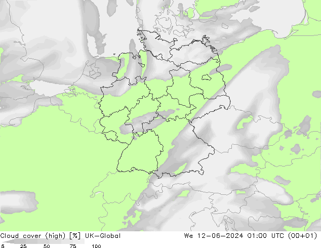 Cloud cover (high) UK-Global We 12.06.2024 01 UTC