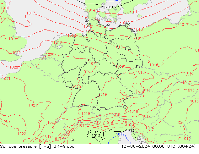 Surface pressure UK-Global Th 13.06.2024 00 UTC