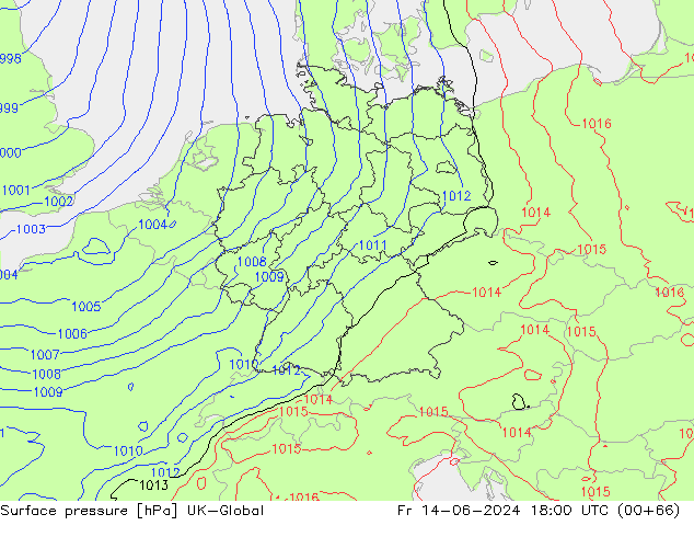 Surface pressure UK-Global Fr 14.06.2024 18 UTC