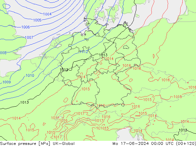 Presión superficial UK-Global lun 17.06.2024 00 UTC