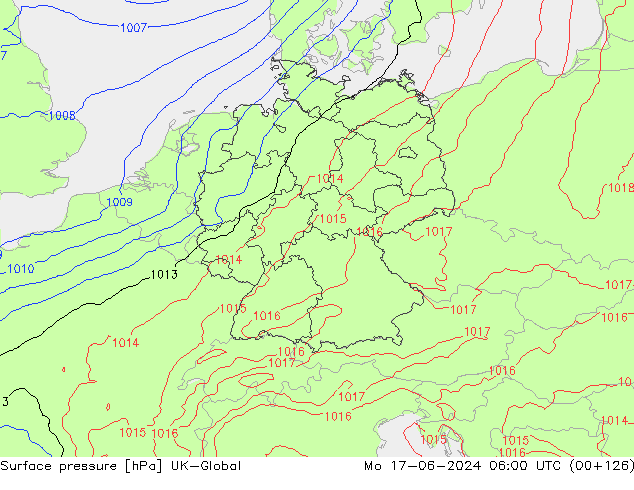 Surface pressure UK-Global Mo 17.06.2024 06 UTC