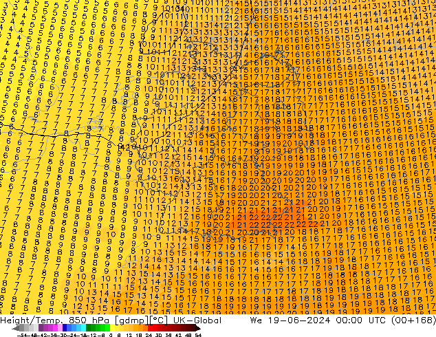 Hoogte/Temp. 850 hPa UK-Global wo 19.06.2024 00 UTC