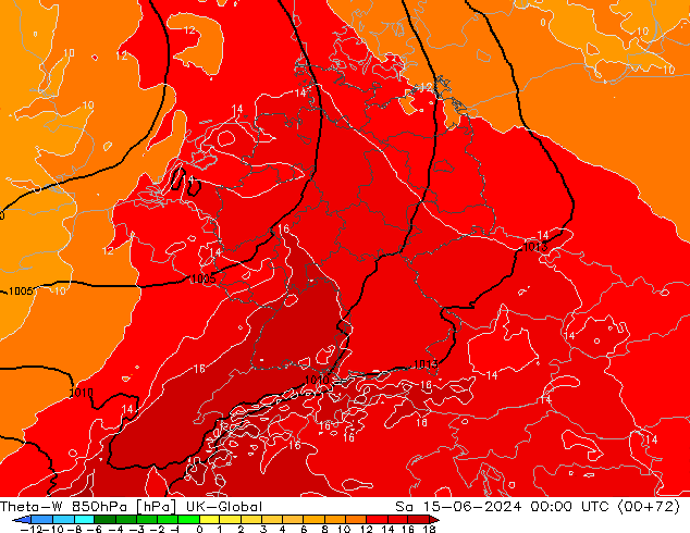 Theta-W 850hPa UK-Global sam 15.06.2024 00 UTC