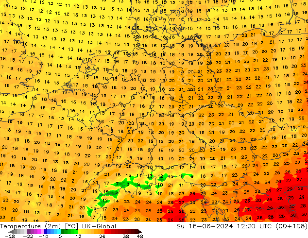 Sıcaklık Haritası (2m) UK-Global Paz 16.06.2024 12 UTC
