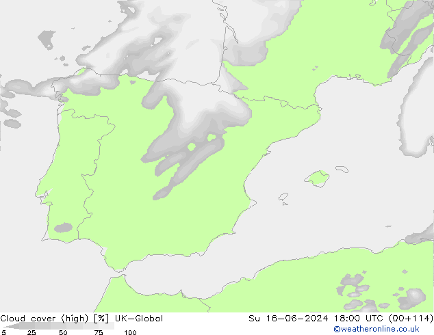 Bewolking (Hoog) UK-Global zo 16.06.2024 18 UTC