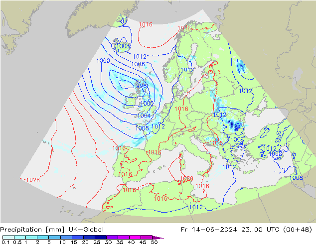 Srážky UK-Global Pá 14.06.2024 00 UTC