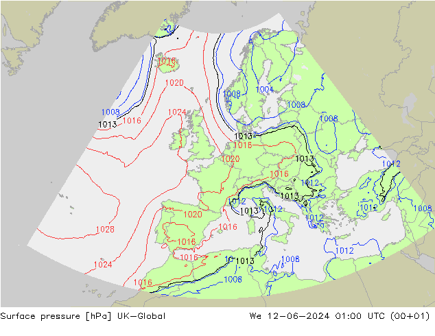 地面气压 UK-Global 星期三 12.06.2024 01 UTC