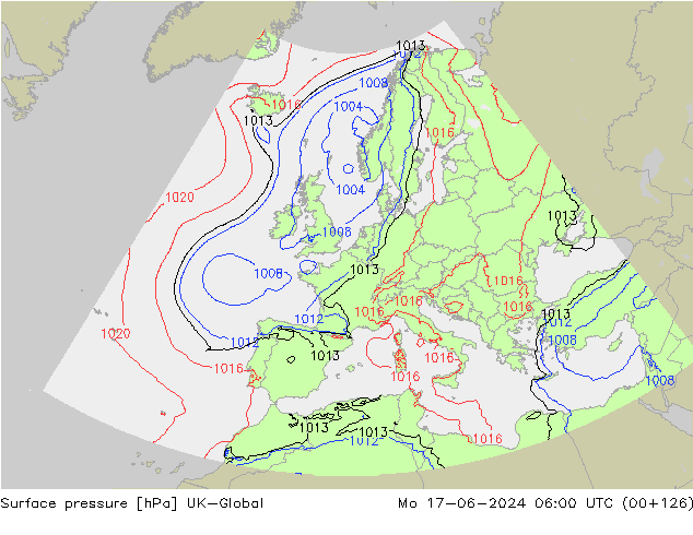 Surface pressure UK-Global Mo 17.06.2024 06 UTC