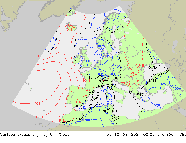 Luchtdruk (Grond) UK-Global wo 19.06.2024 00 UTC