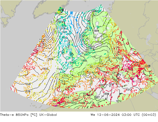Theta-e 850hPa UK-Global St 12.06.2024 03 UTC