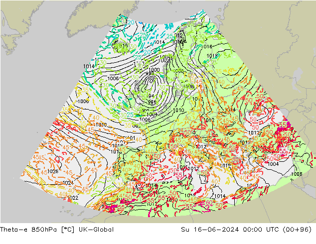 Theta-e 850hPa UK-Global dim 16.06.2024 00 UTC