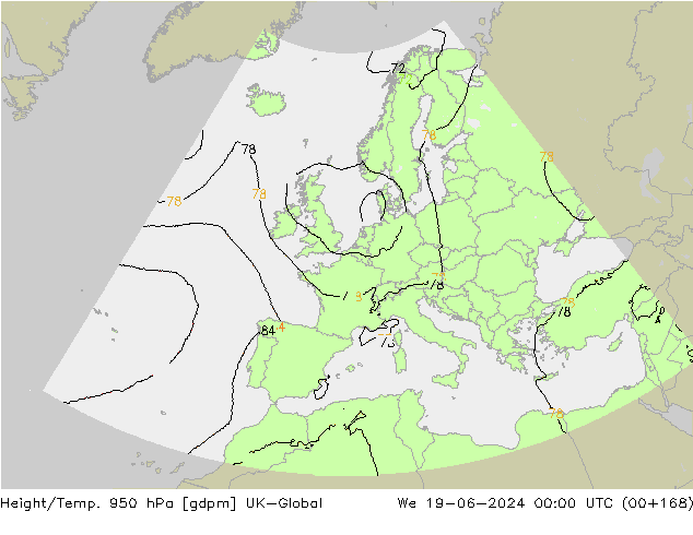 Height/Temp. 950 hPa UK-Global Qua 19.06.2024 00 UTC