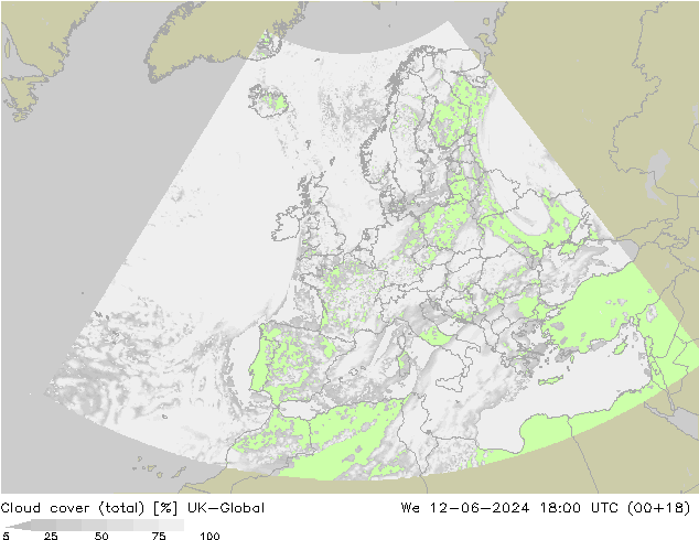 Cloud cover (total) UK-Global We 12.06.2024 18 UTC