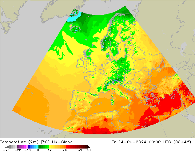 Temperaturkarte (2m) UK-Global Fr 14.06.2024 00 UTC