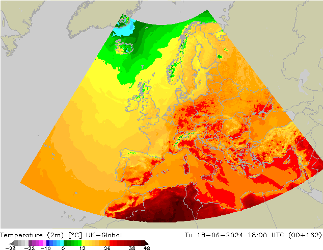 Temperature (2m) UK-Global Tu 18.06.2024 18 UTC