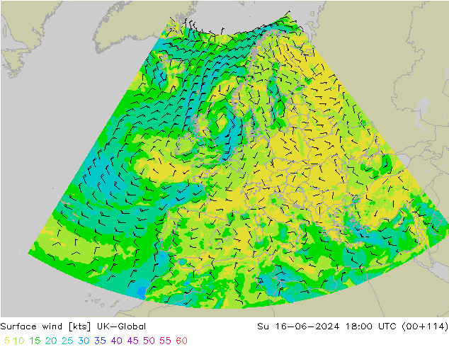 Rüzgar 10 m UK-Global Paz 16.06.2024 18 UTC