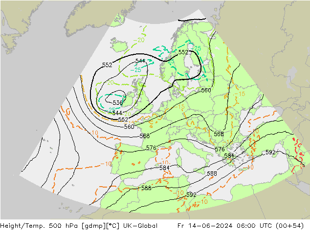 Height/Temp. 500 hPa UK-Global Fr 14.06.2024 06 UTC