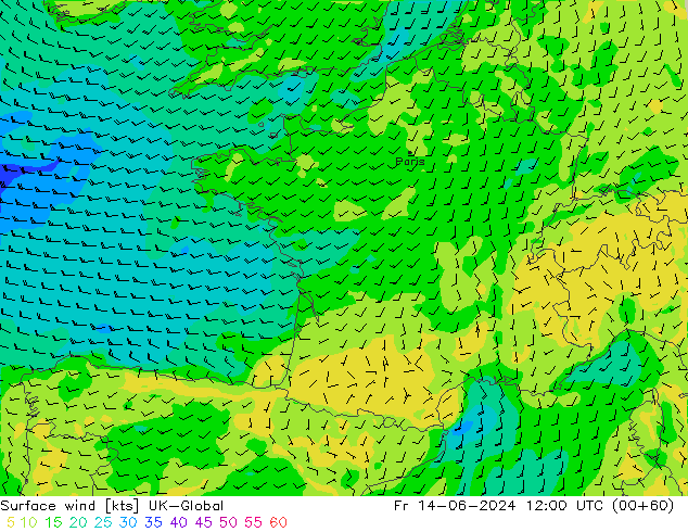 Surface wind UK-Global Fr 14.06.2024 12 UTC