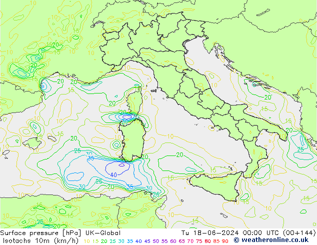 Isotachen (km/h) UK-Global Di 18.06.2024 00 UTC