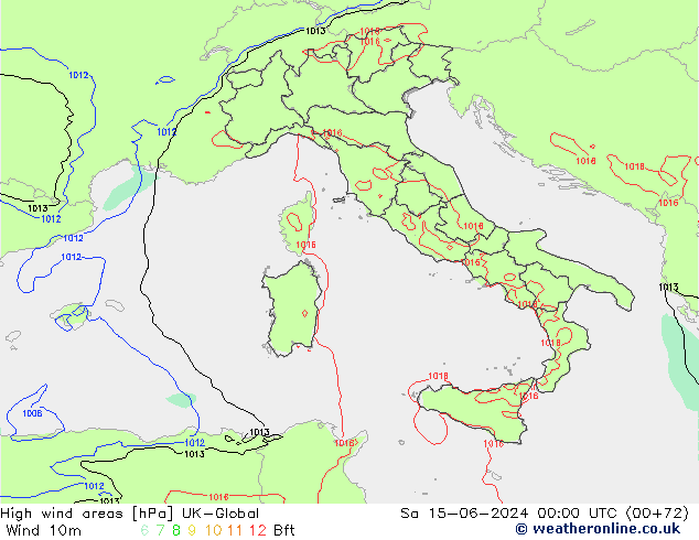 High wind areas UK-Global Sáb 15.06.2024 00 UTC