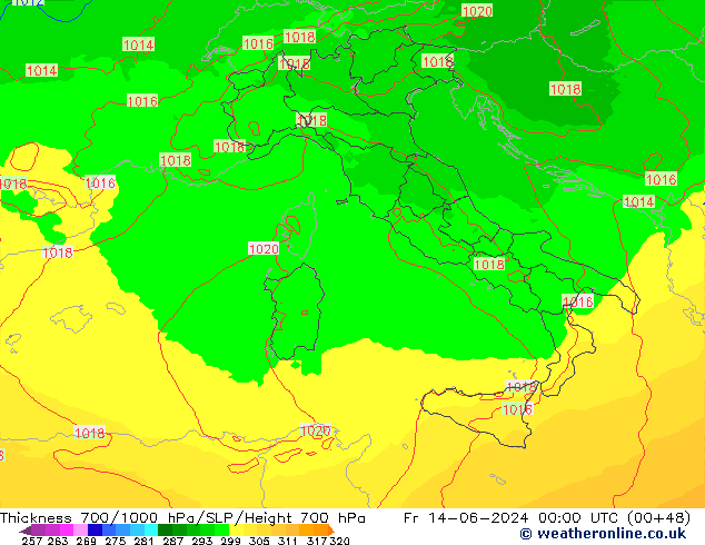 Thck 700-1000 hPa UK-Global ven 14.06.2024 00 UTC