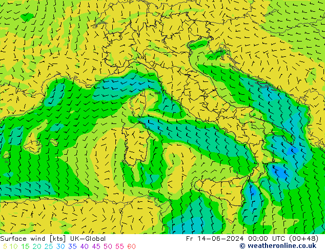 Vent 10 m UK-Global ven 14.06.2024 00 UTC