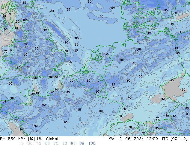 RH 850 hPa UK-Global mer 12.06.2024 12 UTC