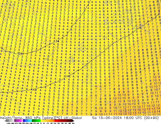 Height/Temp. 850 hPa UK-Global  15.06.2024 18 UTC