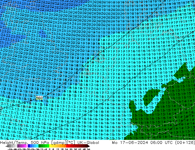 Geop./Temp. 500 hPa UK-Global lun 17.06.2024 06 UTC