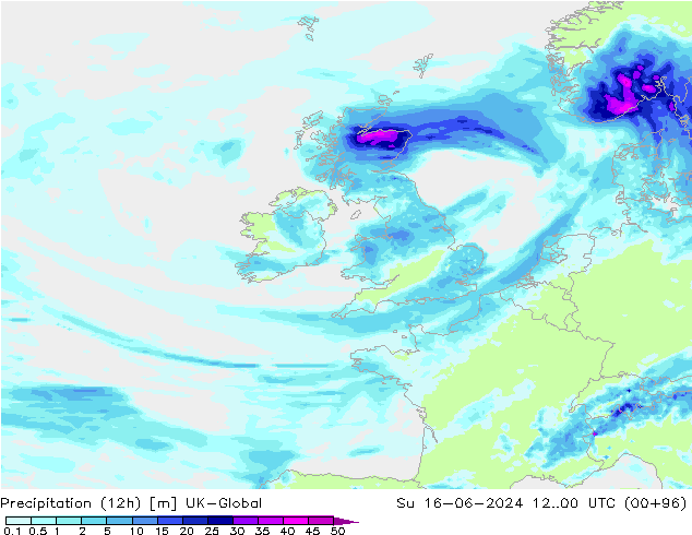 Yağış (12h) UK-Global Paz 16.06.2024 00 UTC