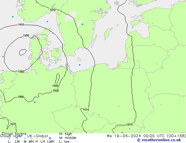 Cloud layer UK-Global Qua 19.06.2024 00 UTC