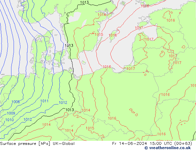 Surface pressure UK-Global Fr 14.06.2024 15 UTC