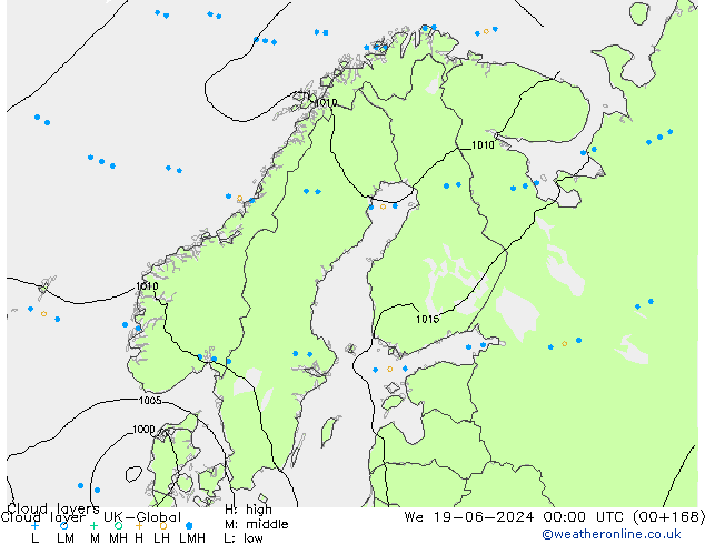 Cloud layer UK-Global We 19.06.2024 00 UTC