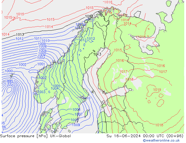 приземное давление UK-Global Вс 16.06.2024 00 UTC