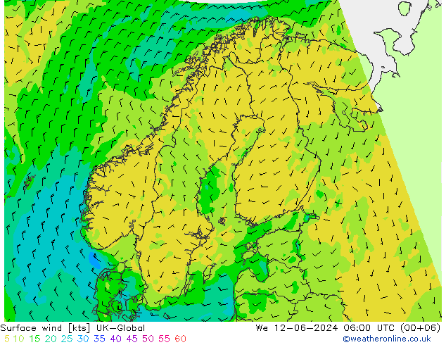 Vento 10 m UK-Global Qua 12.06.2024 06 UTC