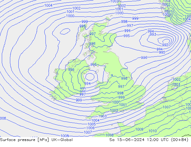 Surface pressure UK-Global Sa 15.06.2024 12 UTC