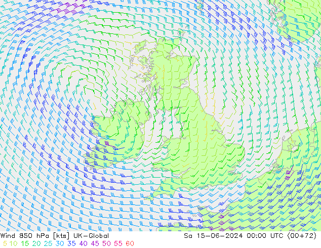 ветер 850 гПа UK-Global сб 15.06.2024 00 UTC